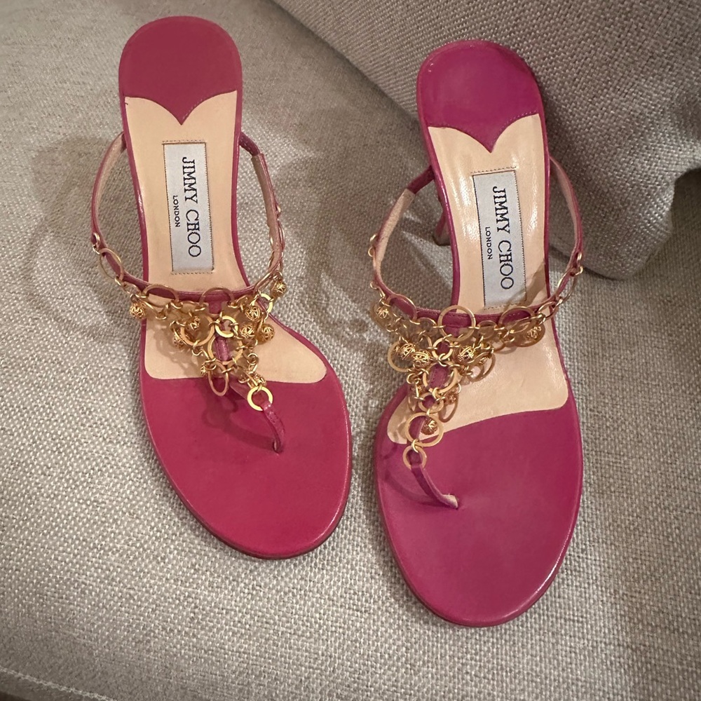 Jimmy Choo Pink Sandals with Gold Accents